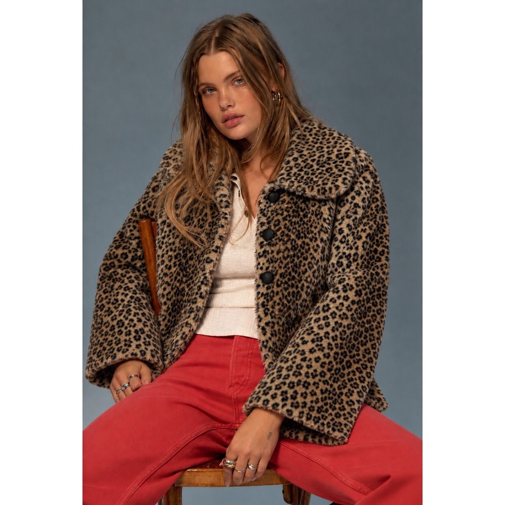Maria Dionisiou Faux Fur Jacket Women Medium Brown Excellent Vintage Leopard USA
